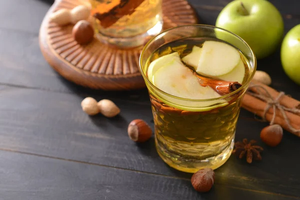 Tasty Apple Drink Cinnamon Glass Dark Background — Stock Photo, Image