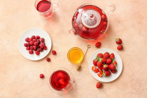 Composition Cups Hot Fruit Tea Light Background — Stock Photo, Image