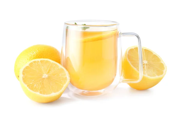 Tazza Caldo Con Limone Sfondo Bianco — Foto Stock