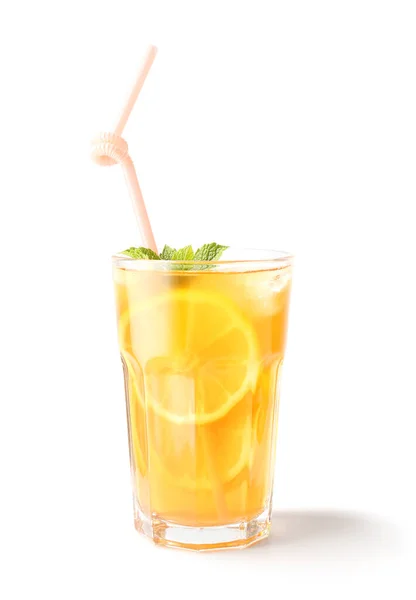 Glass Tasty Ice Tea White Background — Stock Photo, Image