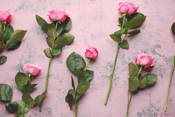 Hermosas Rosas Rosadas Sobre Fondo Color — Foto de Stock