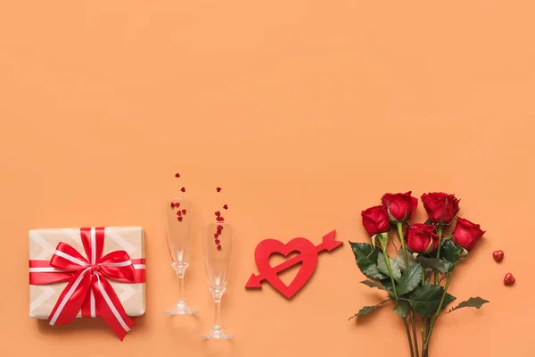 Composition Valentine Day Color Background — Stock Photo, Image