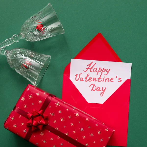 Composition Gift Valentine Day Color Background — Stock Photo, Image
