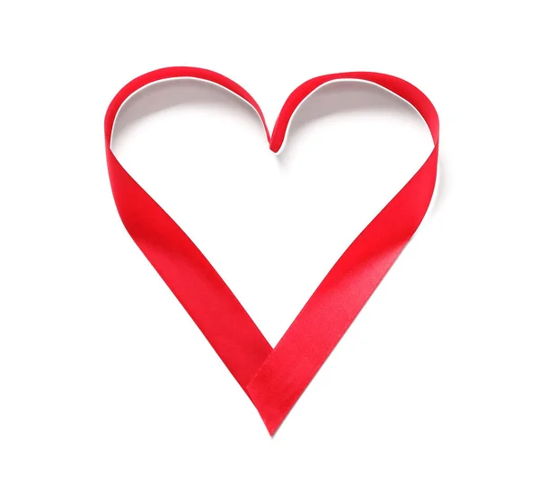 Heart Made Red Ribbon White Background — Stock Photo, Image