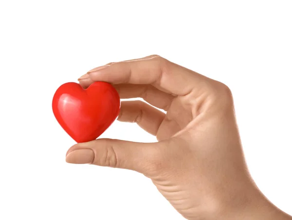 Mano Con Corazón Rojo Sobre Fondo Blanco — Foto de Stock