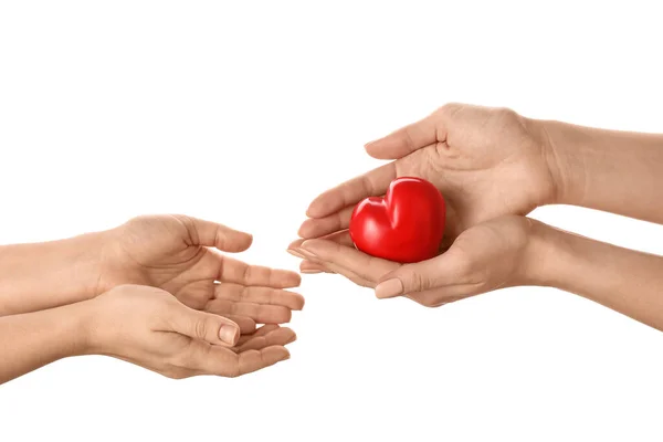 Hands Red Heart White Background — Stock Photo, Image