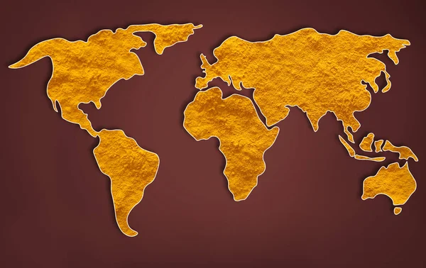 World Map Made Turmeric Color Background — Stock Photo, Image