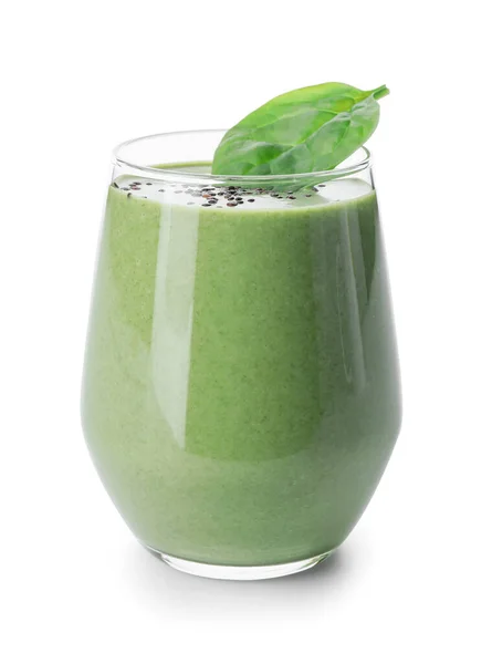 Glass Healthy Spinach Smoothie White Background — Stock Photo, Image