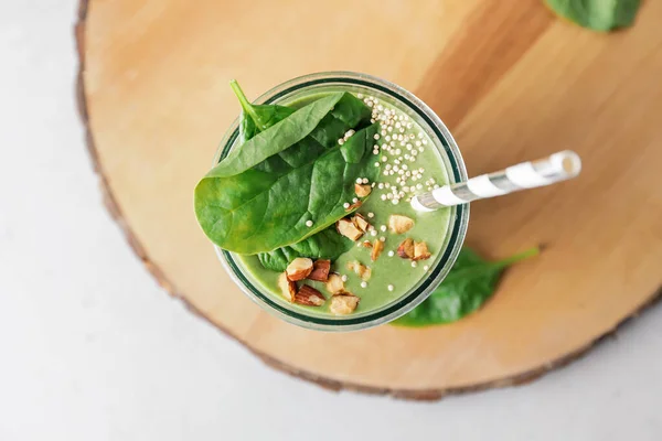 Glass Healthy Spinach Smoothie Light Background — Stock Photo, Image