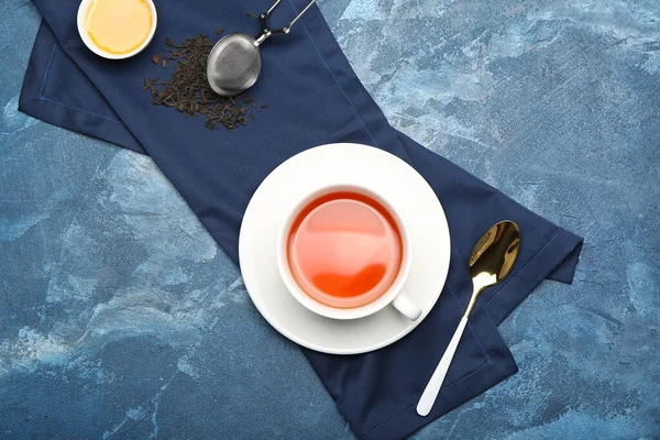 Cup Hot Black Tea Color Background — Stock Photo, Image