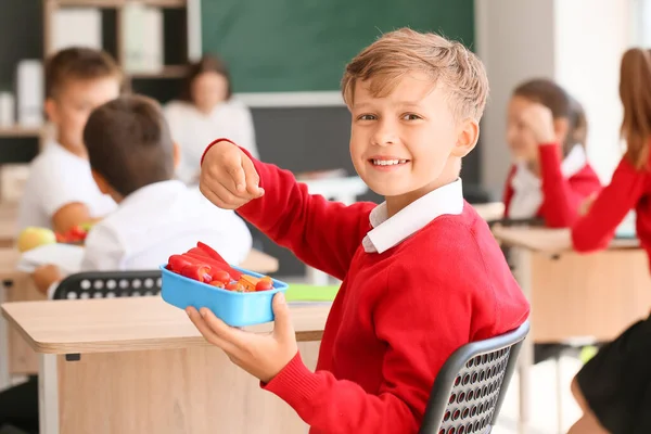 Schooljongen Met Lunchbox Klas — Stockfoto