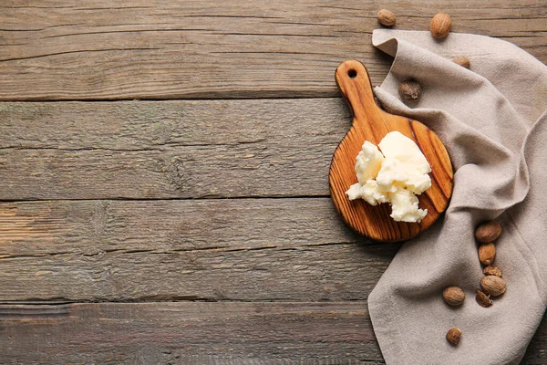 Board Shea Butter Wooden Background — Stock Photo, Image