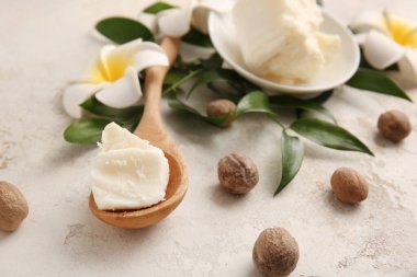 Işık arkaplanda Shea tereyağlı kaşık
