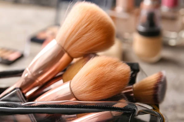 Bag Makeup Brushes Closeup — Stock Photo, Image