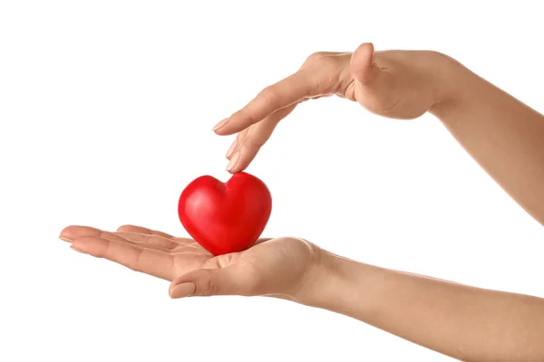 Hands Red Heart White Background — Stock Photo, Image