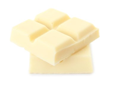 Beyaz arka planda çikolata parçaları