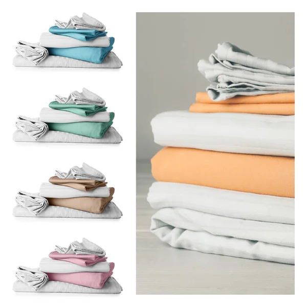Set Stylish Bedding Different Colors — Stock Photo, Image
