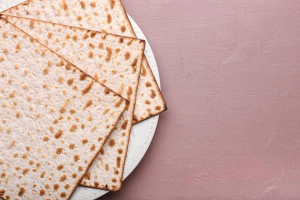 Πιάτο Εβραϊκό Matza Flatbread Για Πάσχα Στο Φόντο Χρώμα — Φωτογραφία Αρχείου