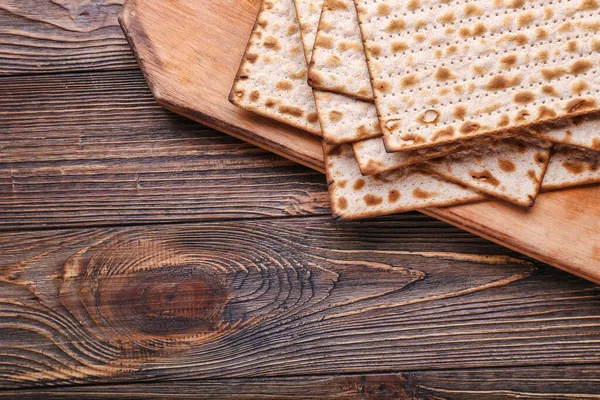 Jewish Flatbread Matza Passover Wooden Background — Stock Photo, Image