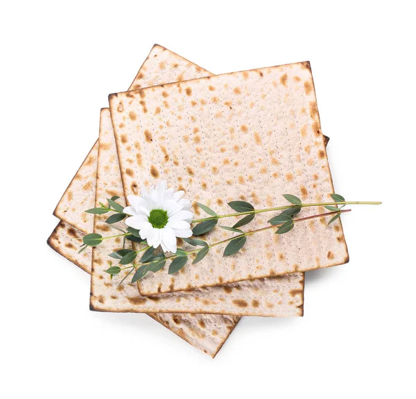 Εβραϊκή Matza Flatbread Για Πάσχα Λευκό Φόντο — Φωτογραφία Αρχείου