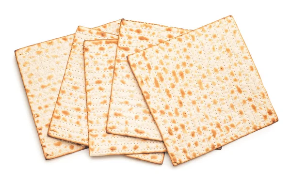 Judisk Tunnbröd Matza För Påsk Vit Bakgrund — Stockfoto