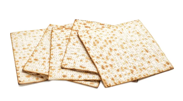 Judisk Tunnbröd Matza För Påsk Vit Bakgrund — Stockfoto