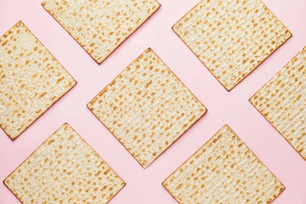 Flatão Judeu Matza Para Páscoa Fundo Cor — Fotografia de Stock