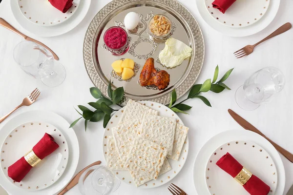 Table Served Passover Seder Pesach — Stock Photo, Image