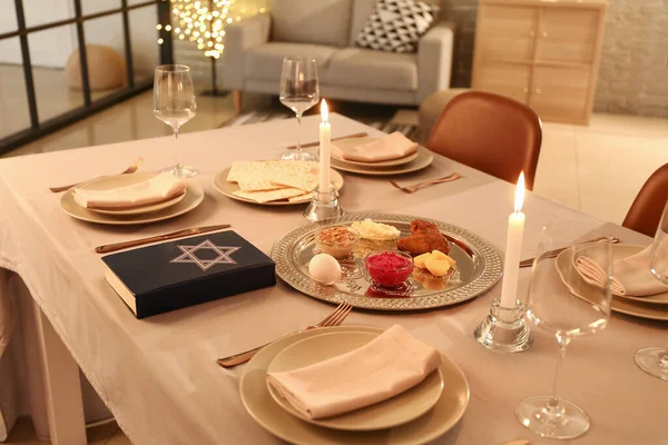 Table Servie Pour Seder Pâque Pessah — Photo