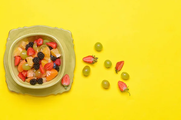 Bowl Fruit Salad Color Background — Stock Photo, Image