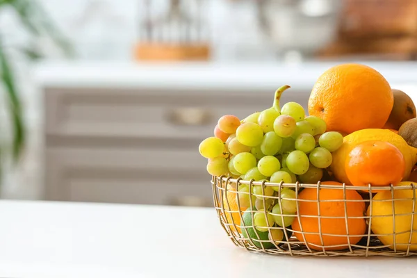 Basket Different Fruits Kitchen Table — Stock Photo, Image