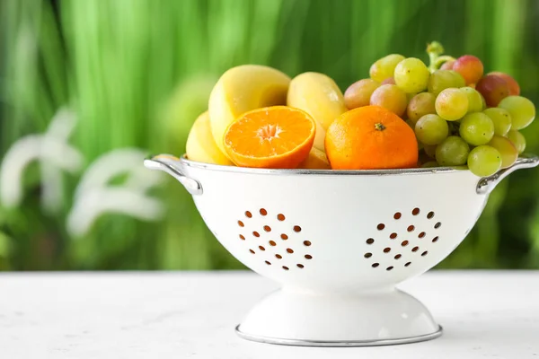 Colander Different Fruits Table Outdoors — Stock Photo, Image