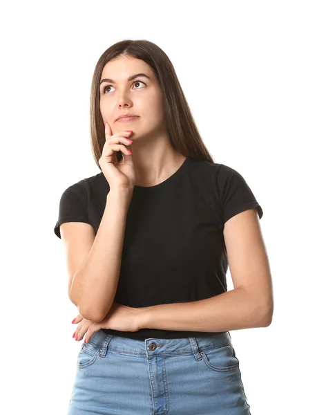 Retrato Una Hermosa Joven Sobre Fondo Blanco —  Fotos de Stock