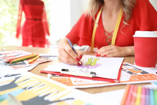 Female Fashion Designer Working Studio Closeup — Stock Photo, Image