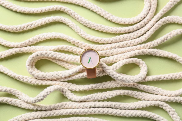 Stylish Wrist Watch Rope Color Background — Stock Photo, Image