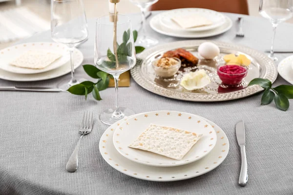 Jewish Flatbread Matzo Table Setting Passover Seder — Stock Photo, Image