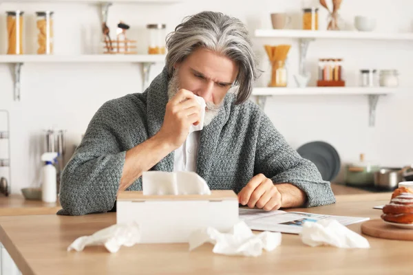 Sick Mature Man Home — Stock Photo, Image