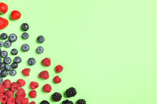 Different Tasty Berries Color Background — Stock Photo, Image