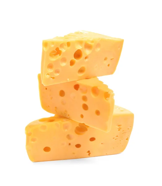 Pieces Tasty Cheese White Background — Stock Photo, Image