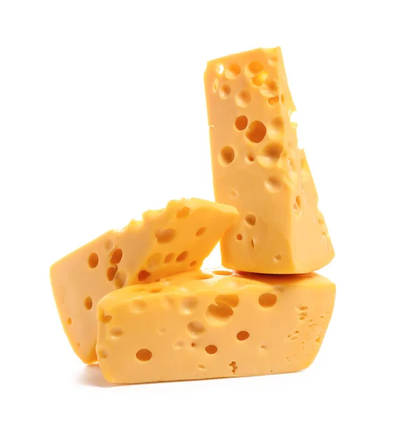 Pieces Tasty Cheese White Background — Stock Photo, Image