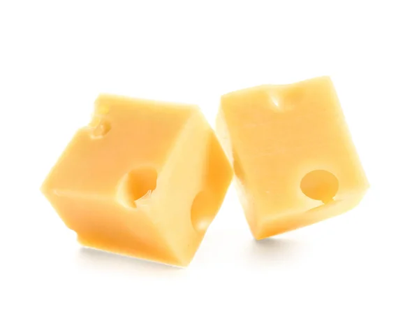 Pieces Tasty Cheese White Background — Stock Photo, Image