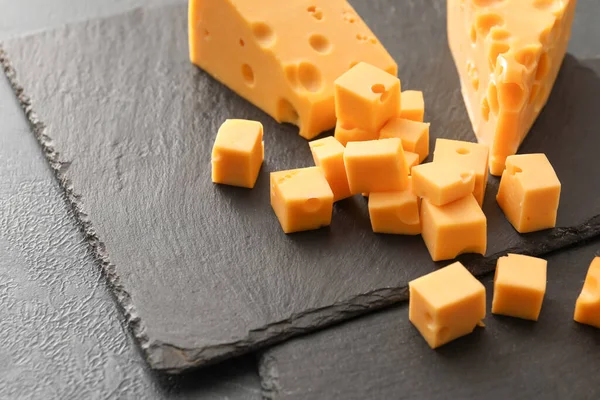 Tasty Cut Cheese Dark Background — Stock Photo, Image