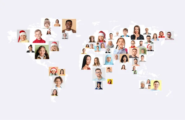 Collage Diferentes Personas Todo Mundo Sobre Fondo Gris — Foto de Stock