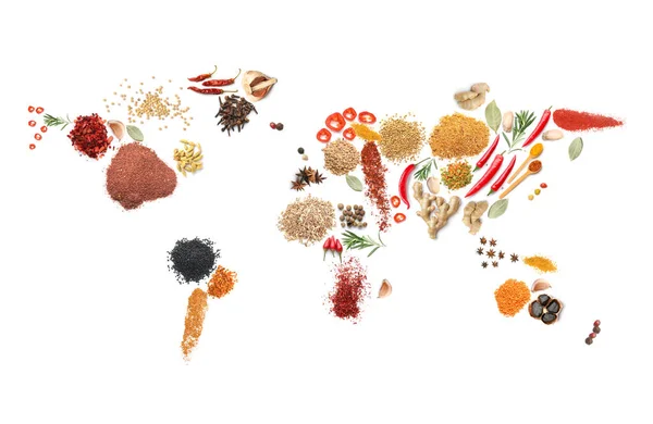 World Map Made Different Spices White Background — Stock Photo, Image