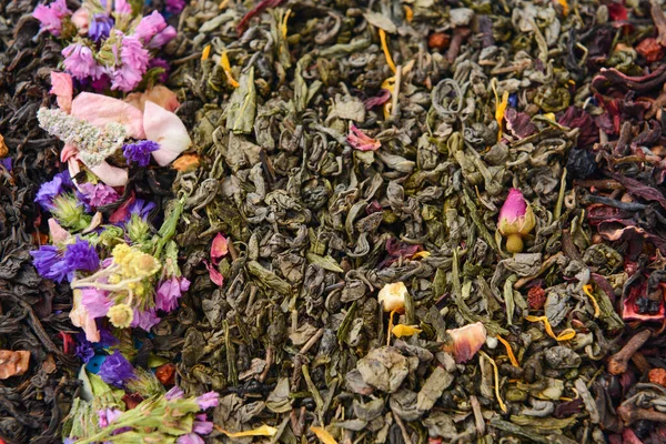 Dry Tea Leaves Flowers Background — Stock Photo, Image