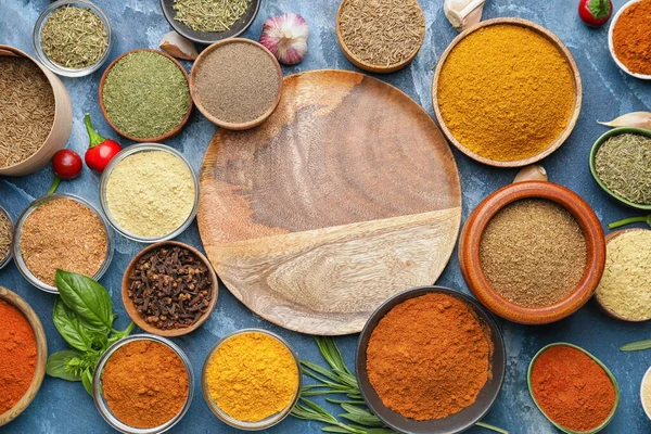 Composition Different Spices Color Background Closeup — Stock Photo, Image