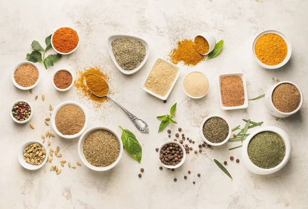 Composition Different Spices Herbs Light Background — Stock Photo, Image