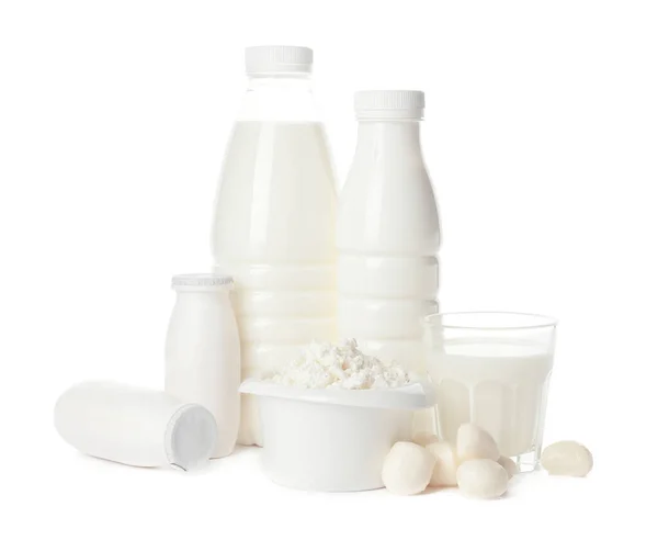 Different Dairy Products Lactose White Background — Stock Photo, Image