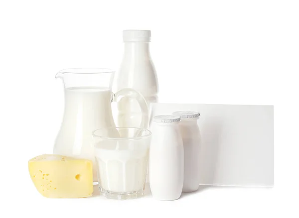 Различные Молочные Продукты Лактозы Белом Фоне — стоковое фото