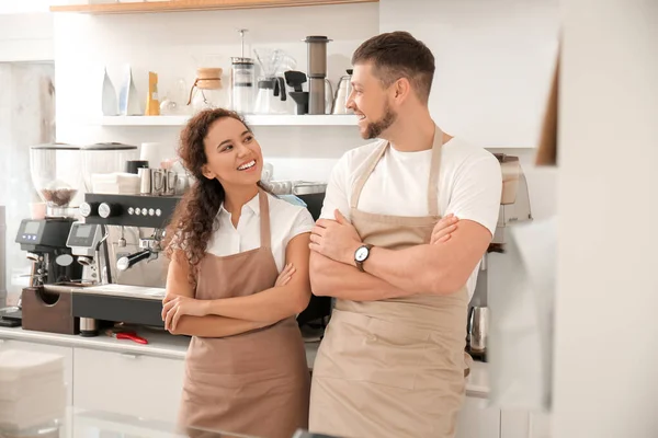 Colleagues Working Modern Cafeteria — Stock Photo, Image